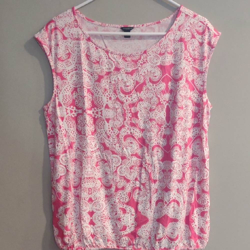Ann Taylor Women's Large Pink and White Sleeveless Top